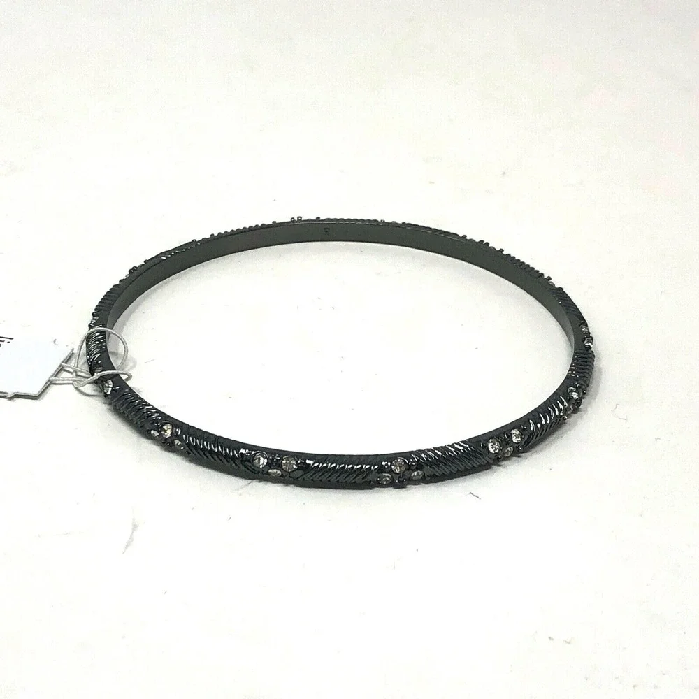 Lia Sophia Bracelet Black Silver Tone Thin Bangle‎ Size Medium